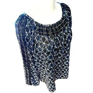 Liverpool Los Angeles Navy White Geometric Long Sleeve Blouse Size L